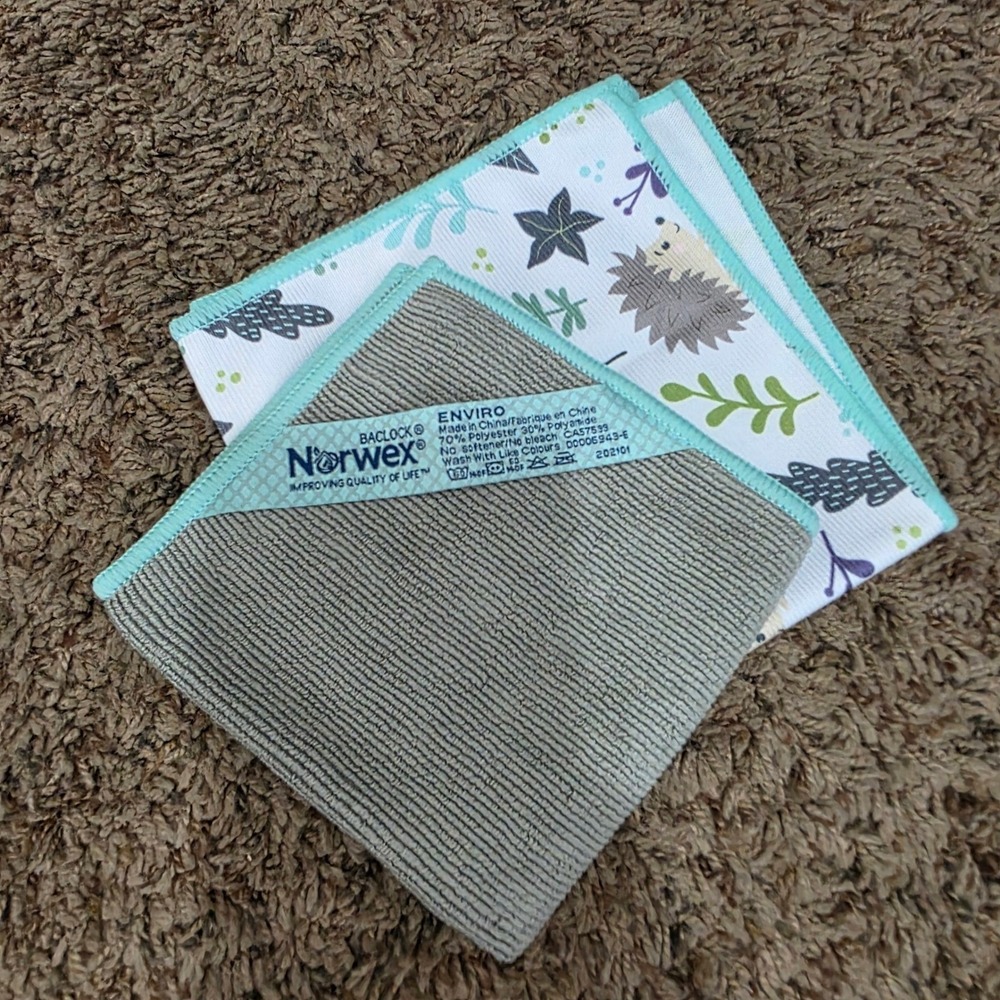 Norwex 4pc Set Hedgehog Window Cloth EnviroCloth Ribbed Kitchen Towel Mint Gray - Picture 3 of 9